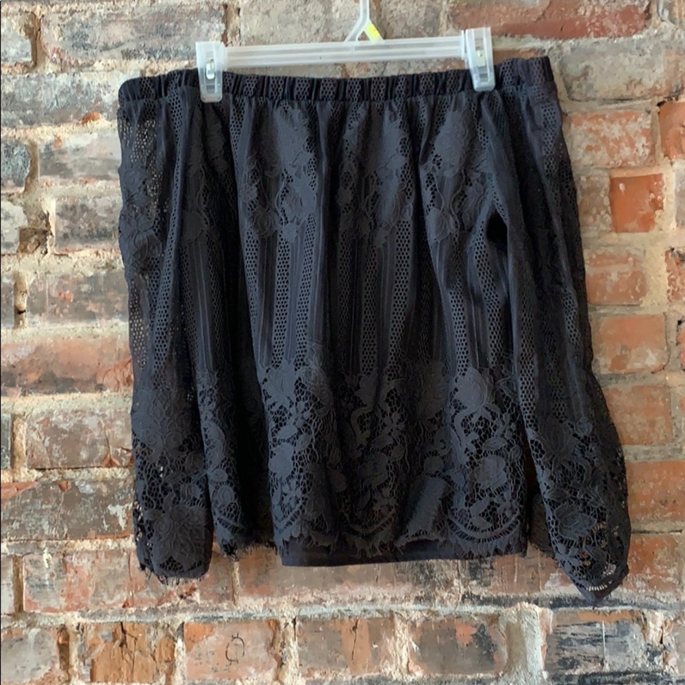 Charcoal Off-the-shoulder Lace Blouse